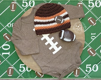 Baby Football Hat | Newborn Football Team Spirit Hat | Going Home Outfit | Football Bodysuit Costume | Baby Shower Present | Gift Set