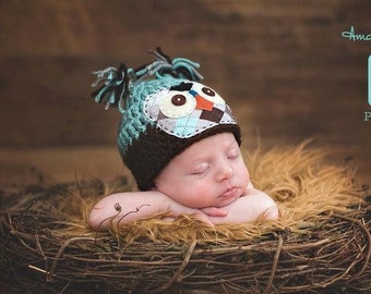 Newborn Owl Hat | Baby Boy Animal Beanie | Owl Costume | Baby Shower Gift | Baby Boy Photo Prop | Preppy Argyle | Infant Halloween Costume