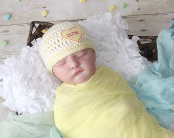 Newborn Valentines Hat, Baby Candy Heart Beanie, Conversation Heart, Valentine's Day Photo Prop