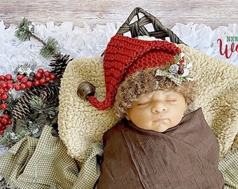 Newborn Santa Hat, Woodland Christmas Santa, Rustic Holiday, Baby Santa Prop, Winter Photo Prop