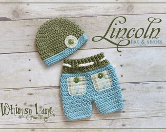 Newborn Shorts and Hat Set  - Baby Photo Prop - Baby Gift - Newborn Hospital Hat