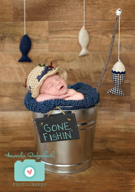 Newborn Fishing Hat & Pants Photo Prop Baby Boy 