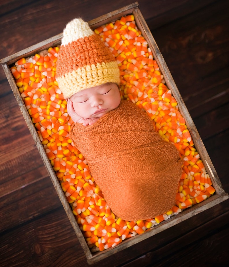 Newborn Candy Corn Hat, Baby Halloween Costume, Crochet Photo Prop 