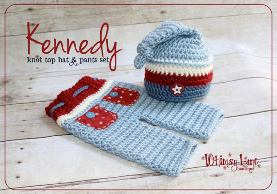 Newborn Top Knot Hat and Pants Outfit Patriotic 4th of July Etsy