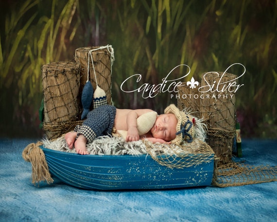 Newborn Fishing Hat, Pants and Fish Photo Prop 