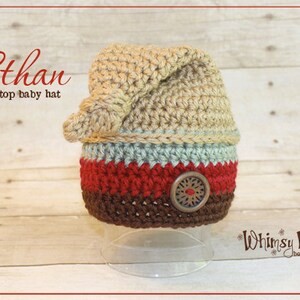 Newborn Top Knot Hat And Pants Outfit, Crochet Striped Hat, Boy Photo Prop image 4