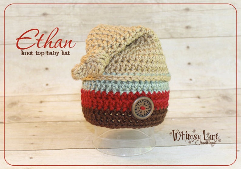 Newborn Top Knot Hat And Pants Outfit, Crochet Striped Hat, Boy Photo Prop image 4