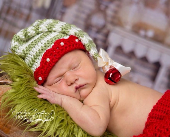 Crochet Newborn Elf Costume Newborn Elf Hat Baby Girl Christmas