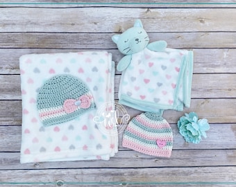 Conjunto de gorro y manta para niña recién nacida, regalo de bebé de hospital, traje de casa, manta de seguridad, regalo de baby shower, accesorio de foto, gatito bebé