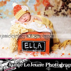 Newborn Candy Corn Hat, Baby Girl Halloween Costume, Crochet Hat With Pearls, Photo Prop image 4