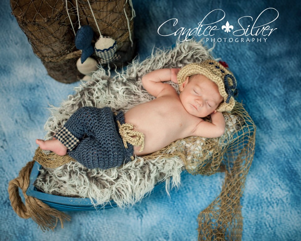 Newborn Fishing Hat, Pants and Fish Photo Prop 