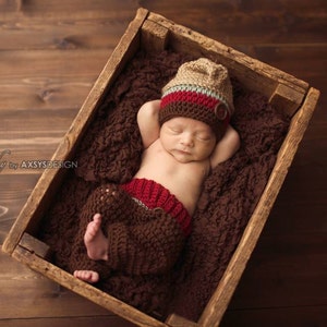 Newborn Top Knot Hat And Pants Outfit, Crochet Striped Hat, Boy Photo Prop image 2