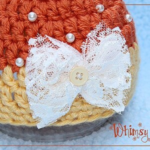 Newborn Candy Corn Hat, Baby Girl Halloween Costume, Crochet Hat With Pearls, Photo Prop image 7