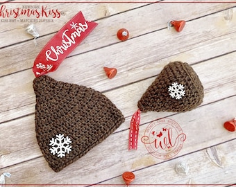 Sombrero de caramelo de chocolate recién nacido / Gorro Merry KissMas / Sombrero de Navidad para bebé / Prop de foto de invierno / Copo de nieve / Primera Navidad / Regalo de baby shower