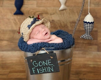 Newborn Fishing Hat - Photo Prop - Baby Boy