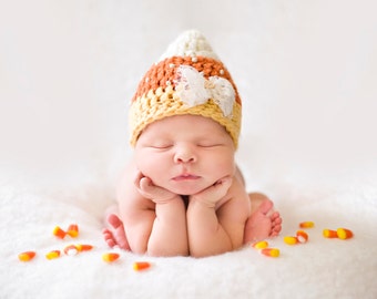 Details about   Crochet newborn 3 month Baby Girl Candy Corn Hat & Booties Fall Photo Prop