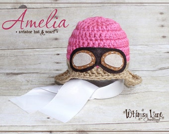 Newborn Aviator Hat  And Scarf Set- Photography Prop - Baby Pilot Hat - Newborn Hospital Hat - Baby Gift