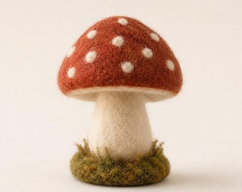 Handmade Felt Mushroom Decor, Needle Felted Mushroom Figurine, Cottagecore Woodland Shelf Decor, Nordic Forest Nursery Decoration