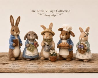 Nadel gefilzte Häschen-Sammlung, handgemachte Wollkaninchen-Figurine, Cottagecore Tier-Dekor, Märchenbuch-Häschen-Geschenk
