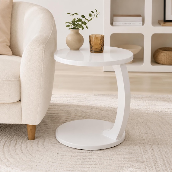 C-Form Beistelltisch Weiß Rolling MDF Furnier Sofa Couchtisch Moderne Mobile
