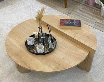 Mesa de centro redonda moderna de madera con diseño único
