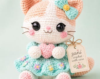 Crochet Cat Plushie Pattern, Amigurumi Kitten, PDF Download, Handmade Toy Design