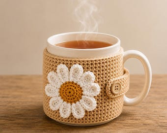 Daisy Crochet Cup Cozy Pattern, Beginner Coffee Sleeve PDF, Mug Warmer Crochet (Digital Download)
