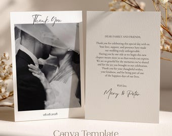 Minimalist Wedding Thank You Card Template with Elegant Photo Modern Couple Printable Digital Download