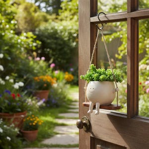 Maceta con cabeza oscilante: Maceta de pared con cara divertida para jardines interiores y exteriores.