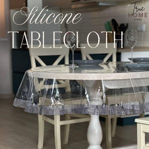 Clear Silicone Tablecloth with Crystal Edge – Waterproof Table Protector, Transparent Table Cover with Decorative Stones, Elegant Dining
