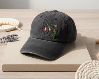 Hand Embroidered Floral Cap Cottagecore Wildflower Baseball Hat Botanical gift for women Handmade