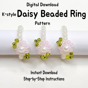 K-style Daisy Beaded Ring Pattern, Flower Bead Tutorial (Digital Download)