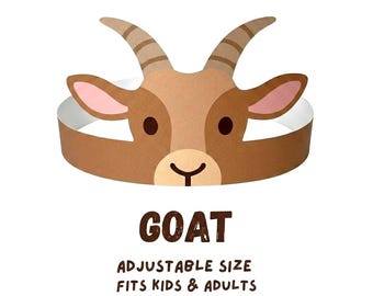 Corona de papel imprimible con forma de cabra, sombrero de animal de granja, recuerdo de fiesta ajustable (PDF digital)