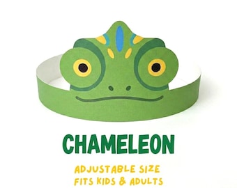 Corona de papel de camaleón imprimible, diadema para fiestas infantiles (descarga digital)