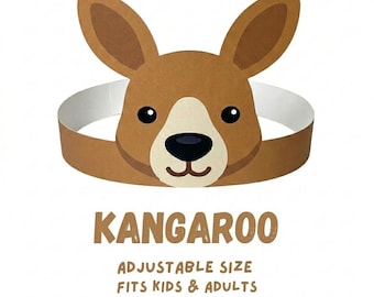 Printable Kangaroo Paper Crown, Adjustable Kids Animal Hat (Digital Download)