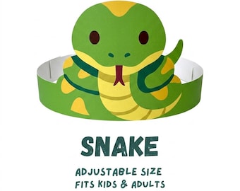 Corona de papel con forma de serpiente, sombrero de animal imprimible, manualidad para fiesta de safari en la jungla (PDF digital)