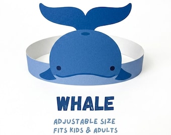 Blue Whale Paper Crown, Printable Ocean Animal Party Hat (Digital PDF)
