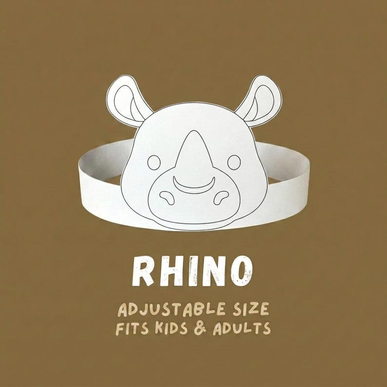 Coloring Rhino Paper Crown, Printable Safari Animal Hat, Jungle Party ...