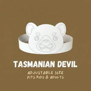 Coloring Tasmanian Devil Crown, Printable Animal Party Hat, Aussie Wildlife Activity (Digital Download PDF)