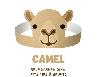 Corona di carta a forma di cammello stampabile, cappello regolabile per bambini a tema animale del deserto (download digitale in PDF)