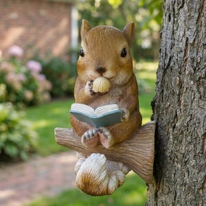 Figura de ardilla de jardín con forma de farol, estatua de árbol con forma de animal para jardín, adornos colgantes para patio y jardín, accesorios para terrarios y porches.