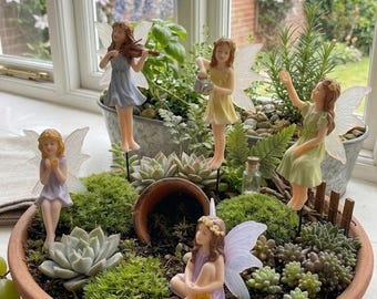Set of 5 Fairy Garden Miniature Small Fairy Girls , Mini Garden Supplies DIY Ornaments for Terrarium Accessories Dollhouse Figurine 5pcs