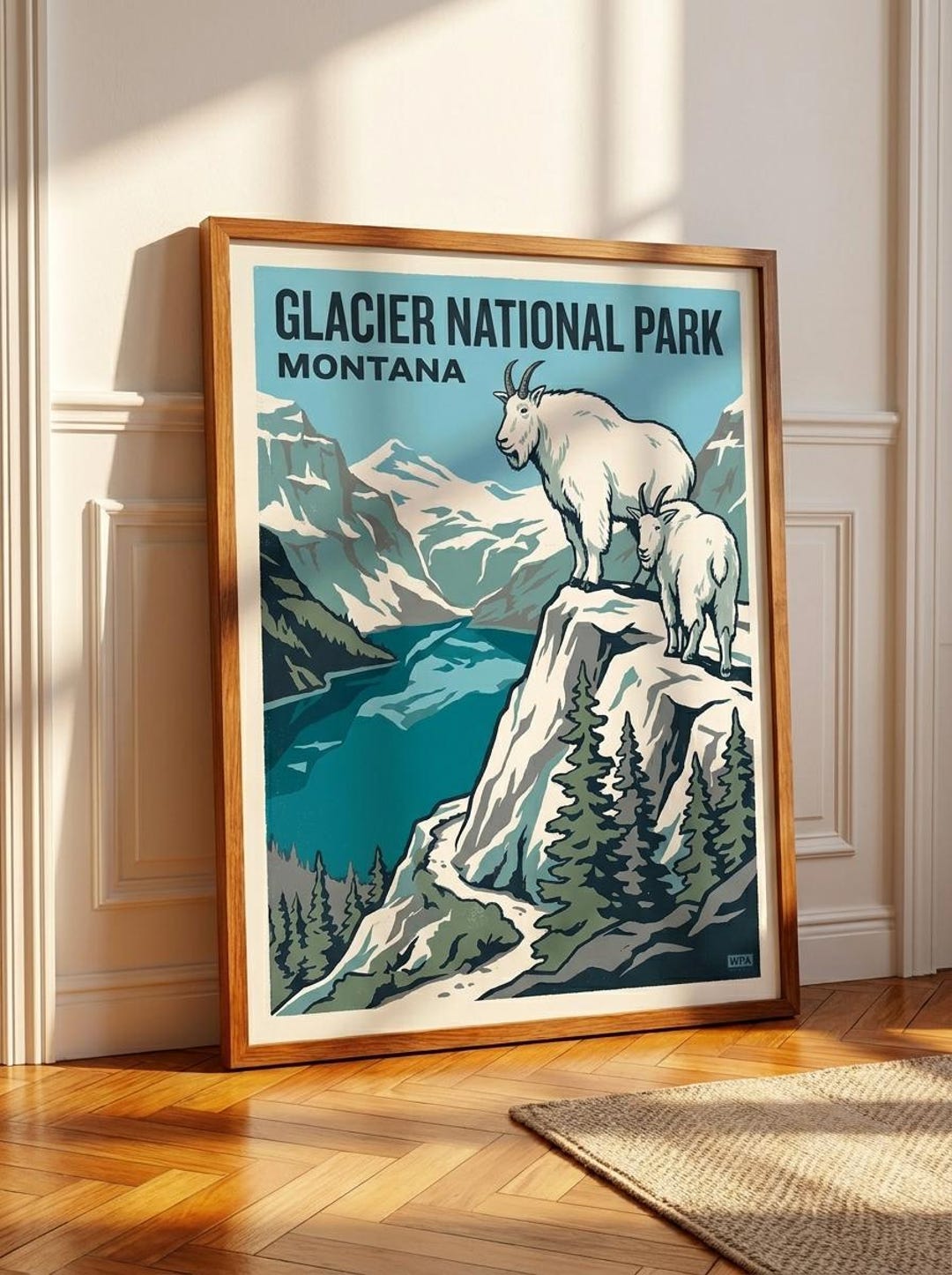 Vintage Glacier National Park Poster | Montana WPA Style Travel Print ...