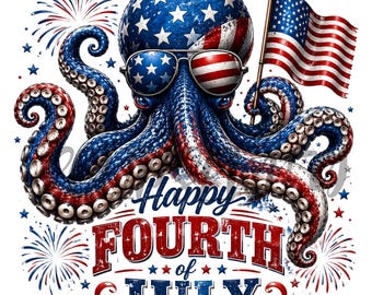 Patriottische octopus Happy Fourth of July, png PNGEgg
