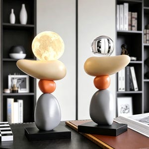 Modern stacked stone LED moonlight table lamp, tri color dimming night light, bedroom and living room decorations, and unique ornaments