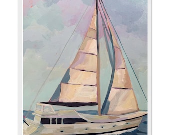 Impression d'art de voilier | Fenêtres calmes, eaux libres | Art mural côtier | Décoration d'intérieur nautique | Impression de voile | Décoration murale maison de plage