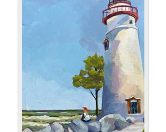 Impression d'art de phare de Marblehead | À la pointe de l'orientation | Art mural côtier | Décoration nautique | Lac Érié Ohio