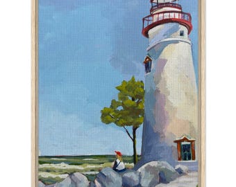 Impression artistique sur toile encadrée Phare de Marblehead | À la pointe de l'orientation | Art mural côtier | Décoration nautique | Lac Érié Ohio