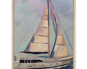Impression d'art sur toile encadrée de voilier | Fenêtres calmes, eaux libres | Art mural côtier | Décoration d'intérieur nautique | Impression de voile | Décoration murale maison de plage