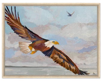 Toile encadrée de pygargue à tête blanche | Ailes de la liberté | Art mural aigle américain | Impression animalière | Décoration d'intérieur patriotique | Oeuvres d'art pour oiseaux de proie